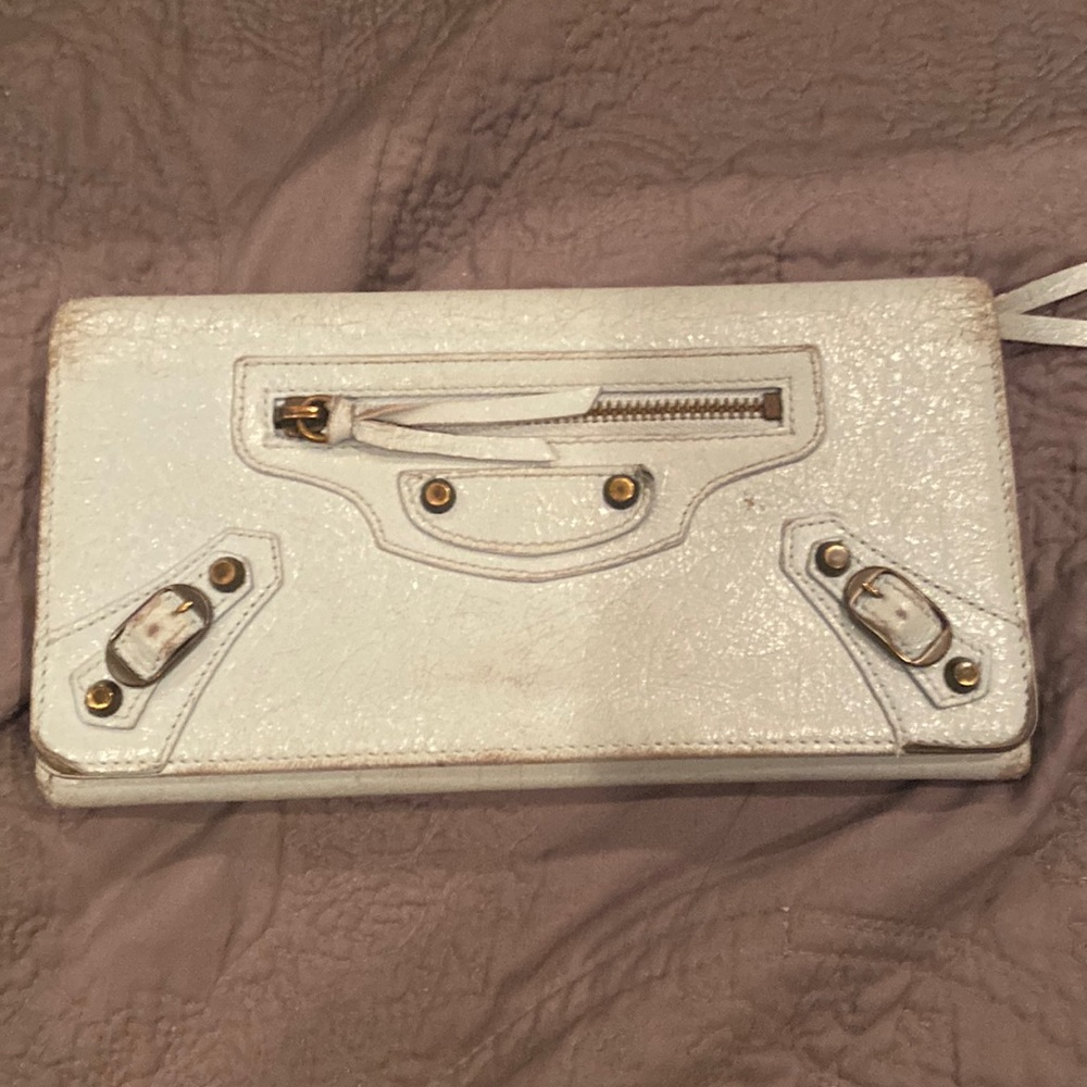 Balenciaga leather motocross wallet. Some wear on folds. See photos.